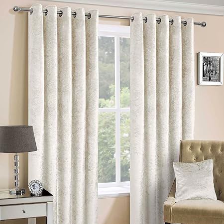Homescapes Cream Crushed Velvet Lined Curtain Pair 90 X 54 Inch