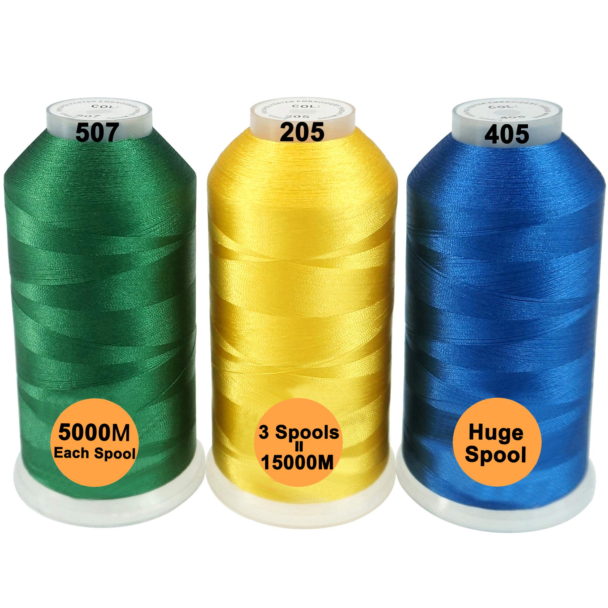 New brothread Set of 3 Basic Colors-2 Polyester Machine Embroidery Thread Huge Spool 5000M for All Embroidery Machines