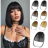 MEDO Clip in Bangs Real Human Hair, Black Clip on Bangs for Women, Natural Wispy Bangs Hair Clip, Fake Bangs for Daily Wear
