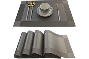 Bright Dream Placemats Easy to Clean Plastic Placemat Washable for Kitchen Table Heat-resistand Woven Vinyl Table Mats 12x18 inches Set of 4 (Grey