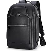 TIDING Men's Leather Laptop Backpack Fits 15.6 Inch Computer, TSA Approved & Water Resistant Work Daypack Business Travel Rucksack, Black