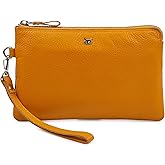 Wristlet Wallet for Women Real Leather Purse & Clutch for Mobile Keys Coins with Credit Card Slots in Gift Box (Mustard Nappa)