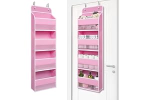 GIRAFFE CREATION Over Door Organizer with 4 Large Capacity Pockets, Heavy Duty Hanging Organizer Storage for Closet Bathroom Nursery Bedroom Dorm, Toys Cosmetics Sundries and Baby Essentials, Pink