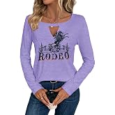 Binshre Western Cowgirl Shirts Women Country Concert Rodeo Graphic Tees | Cowgirl V Neck Shirts, Vintage Western Graphic Tees, Keyhole Sexy Tops, Country Concert Long Sleeve Outfits, Ranch Life