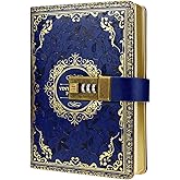 Mazeran Combination Lock Journal, Vintage Elegant Leather Hard Cover Floral Embossed Notebook Diary, 256 Pages Lined Golden Gilded Password Locking Personal Planner, Gift for Women Girls