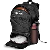 Spalding Basketball Backpack Sports Bag | Large Black Backpack with Shoe and Ball Compartment | Gifts for Basketball Players