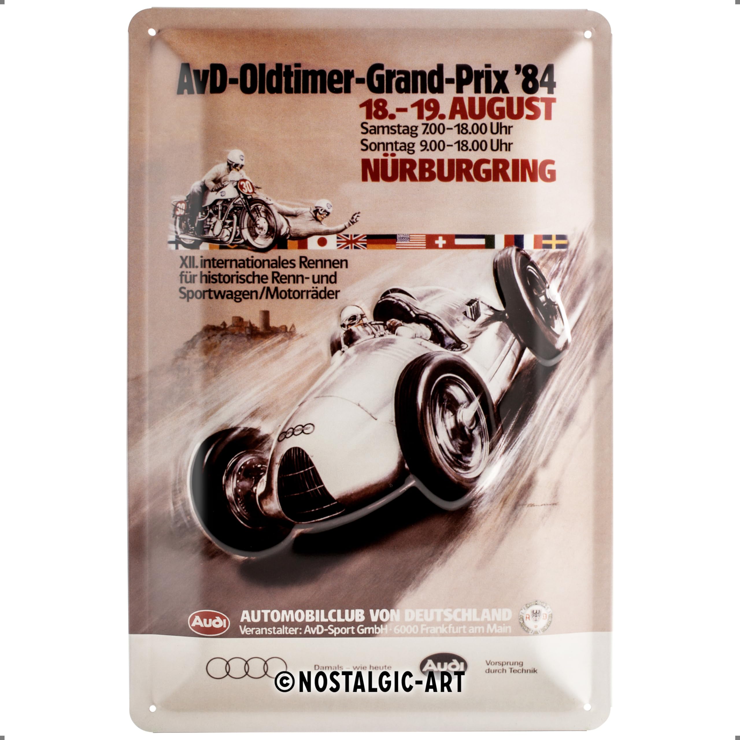 Nostalgic-Art Audi AvD Oldtimer Grand Prix - Gift idea for car fansRetro Tin SignMetal PlaqueVintage design for wall decoration20 x 30 cm
