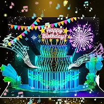 CNLITIHEKA Black Cake Musical Pop Up Card, Light & Music Pop Up