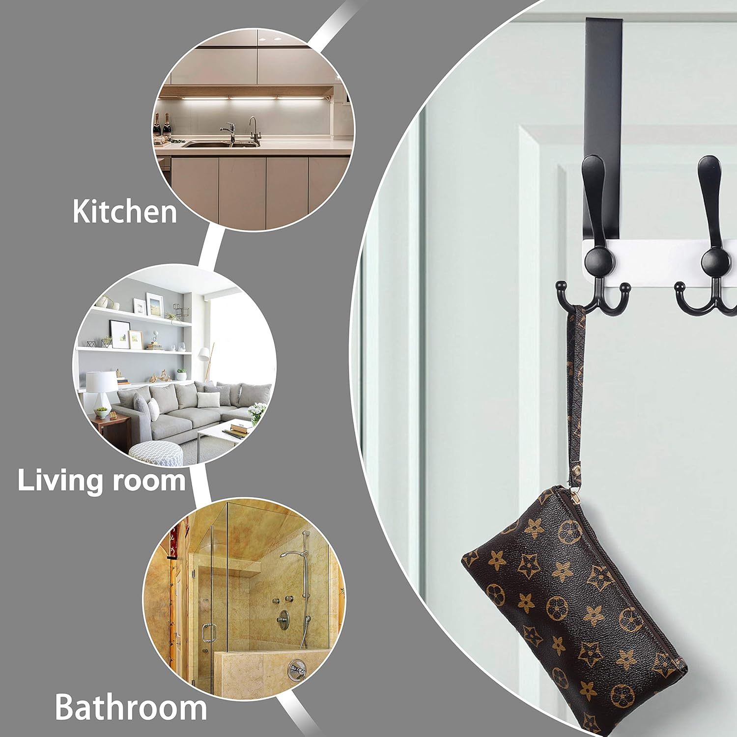 Dseap Over The Door Hook Hanger - Fits 35mm to 45mm Doors, White & Black, Standard (1pcs) - Image 4