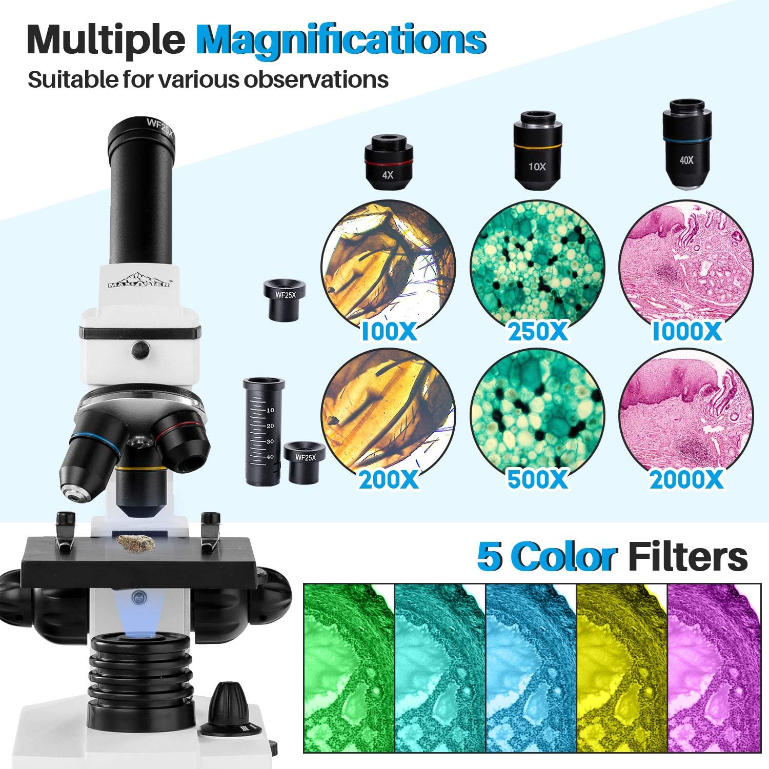 Microscope for Students and Kids 100-2000x Magnification Powerful Biological Educational Microscopes with Operation Accessories(10p) - Image 4