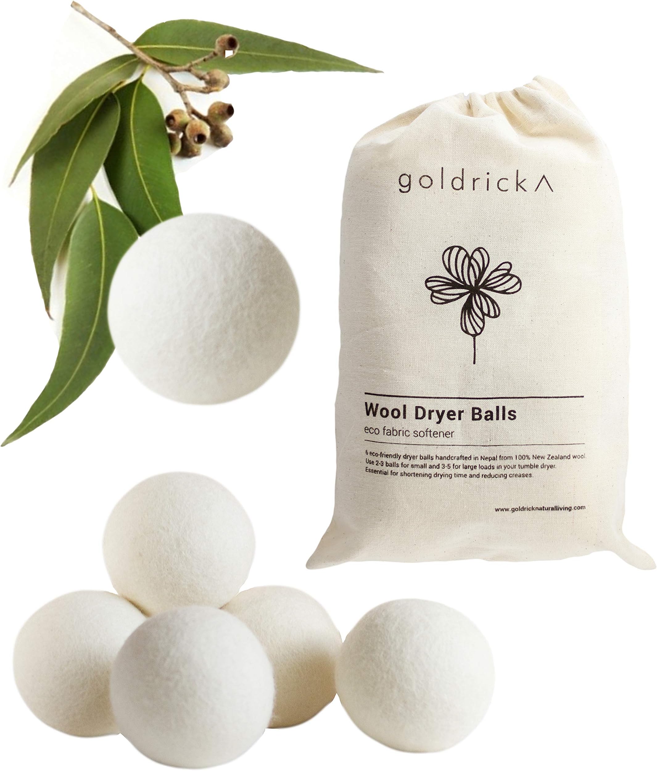 Organic Wool Tumble Dryer Balls | Shorten Drying time by Up to 50% | Ethically Made | Plastic Free Packaging | Reusable and Eco Friendly | Natural Fabric Softener (Set of 6)