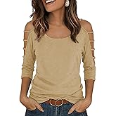 Jar of Love Women's Cold Shoulder Tops 3/4 Sleeve Sexy Going Out T-Shirts for Women Casual Tunic Tops
