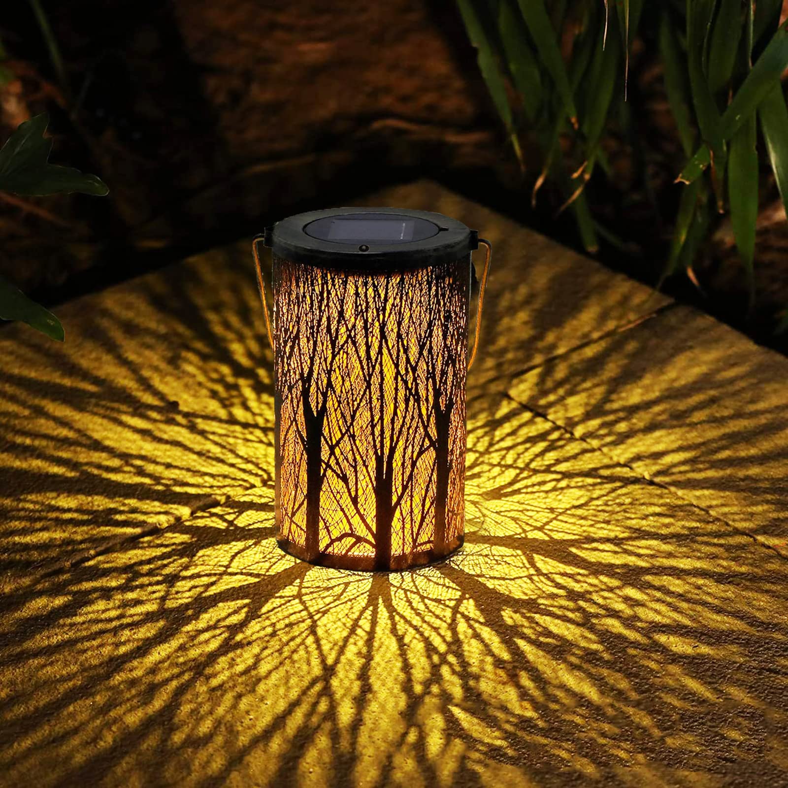 Solar Lantern Outdoor, ZVO LED Outdoor Solar Powered Retro Metal LED Tree Garden Lanterns, IP65 Waterproof Hanging Ornaments Lights for Balcony Tree Fence Decking Atmosphere Decor (Warm White)