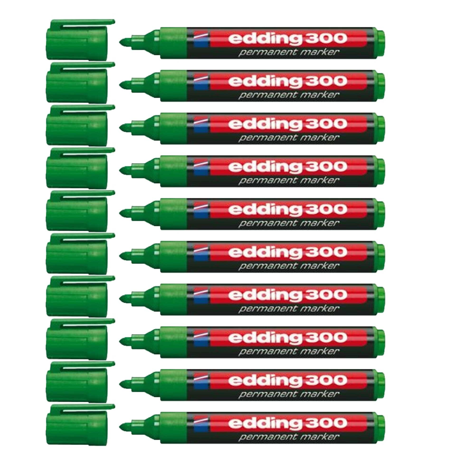 Edding Permanent Markers Edding 300, Plastic Body, Pack of 10 Bullet Tip – Green