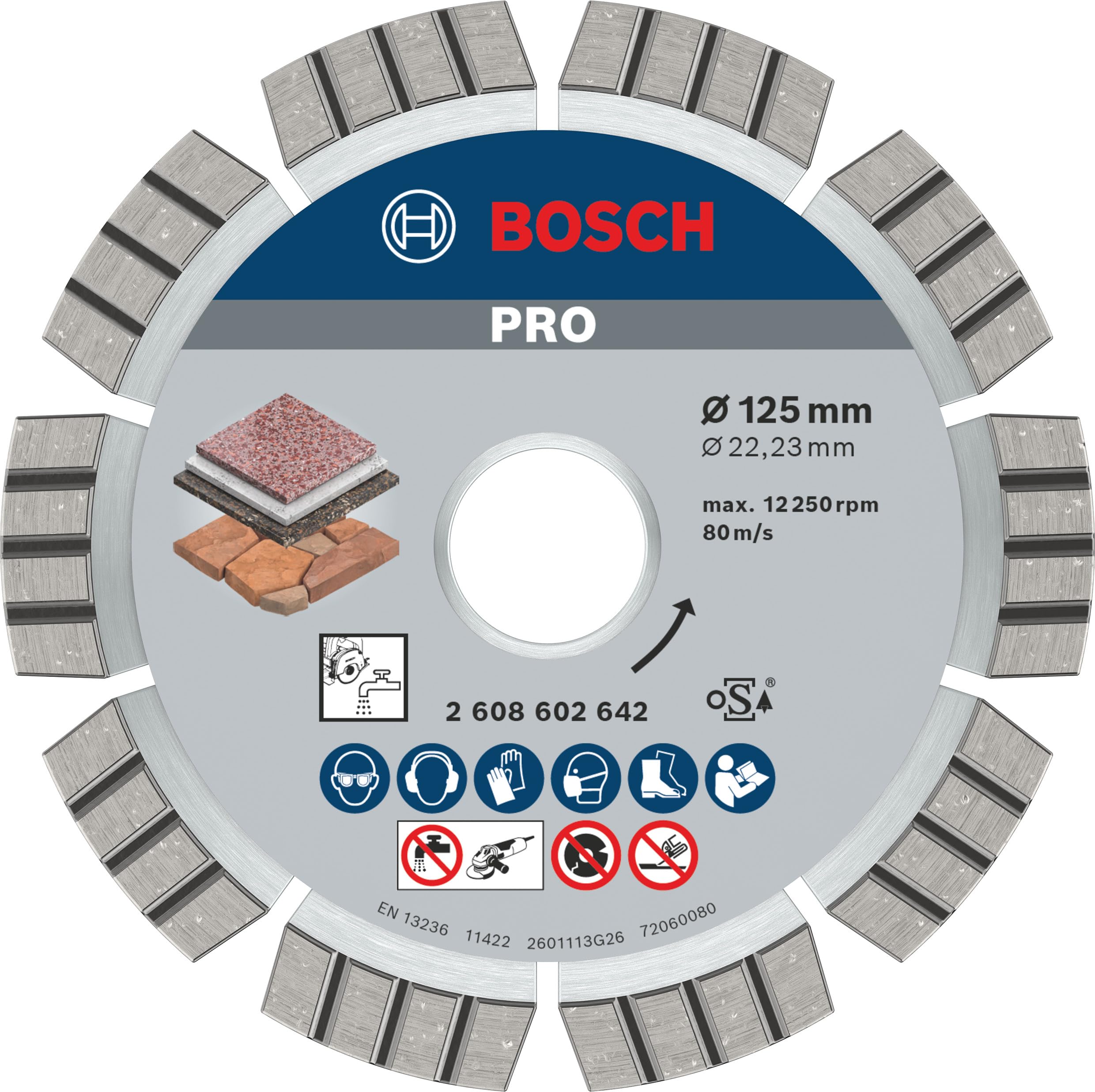 Bosch 1x PRO Stone Diamond Cutting Disc for Bore 22.23 and Small Angle Grinders (for Soft stone, Hard stone, Ø 125 mm, Professional Accessory Small Angle Grinder)