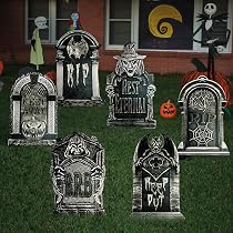 Lot De 6 Pierres Tombales Décoratives Pour Halloween - Décoration Extérieure En Plastique, Effet Vieilli, Hauteur ~40 Cm