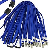 Ollain 25 Pack Flat Breakaway Safety Lanyards for ID Badges Quick Release Lanyard with Clip (Blue)
