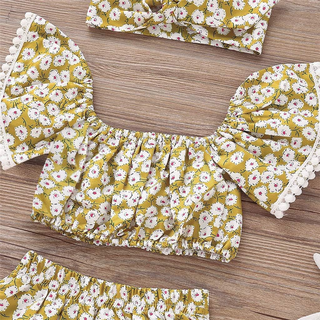 Pantaloncini Fascia Bambine Vestiti Set Jimmackey Neonata off Spalla Crisantemo Stampa Camicia Ombelico Cime