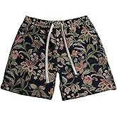 BEAUDRM Men's Floral Shorts Drawstring Waist Summer Vacation Beach Shorts with Pockets
