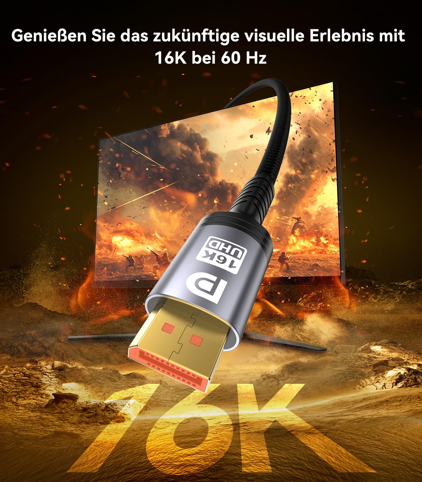 Sniokco 80Gbps DisplayPort Kabel 2.1 1.5M, VESA-Zertifiziert DP Kabel für 16K@60Hz 8K@240Hz 4K@540Hz 360Hz 240Hz Kompatibel mit HDR HDCP 2.3 DSC FreeSync G-Sync Grafikkarten RTX 5090 4090 PC 3