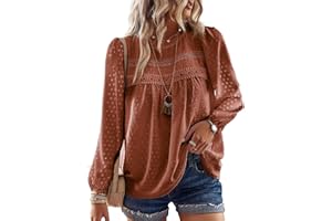 Falechay Womens Fall Tops Crewneck Long Sleeve Shirts Casual Chiffon Blouses Flowy Lace Hem Boho Clothing Trendy 2025