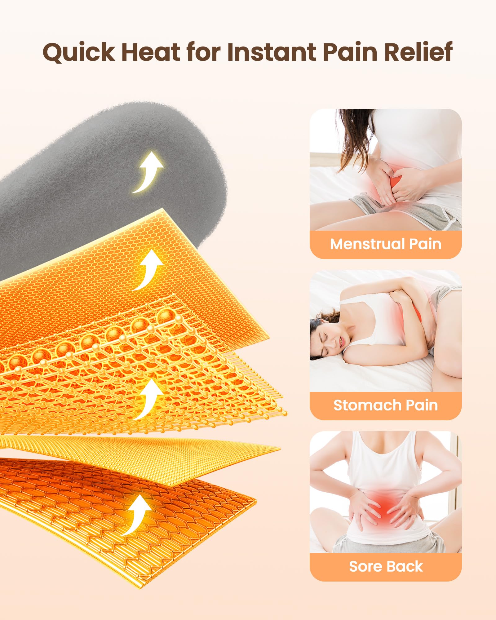 Heating Pad for Period Cramps, Fast Heating with 6 Heat Levels and 6 Massage Modes, Portable Menstrual Heating Pad, Belly Period Massager for Women and Girls, Pink