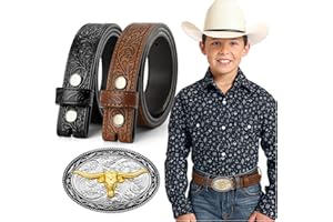JKEEMI Kids Cowboy Cowgirl Belt, Western Genuine Embossed Leather Belt Bull Horse Eagle Buckle for Gift Daily Costumes