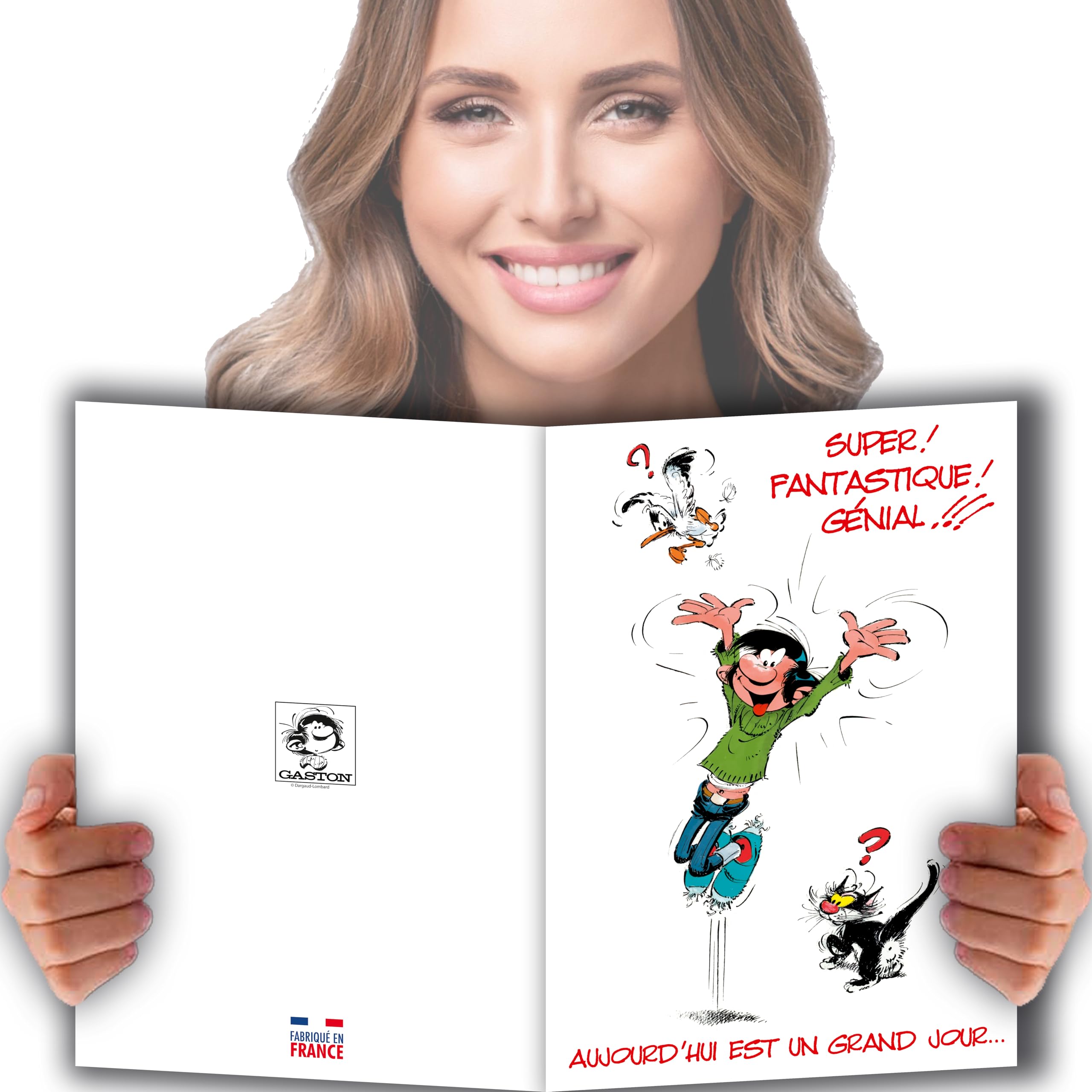 Gaston Lagaffe glmx-2020 Large Congratulations Card + Envelope A4 Large Giant Big Event Illustration Good News Bravo Champagne Maxi