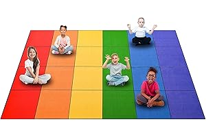 Booooom Jackson Rainbow Colorful Seating Classroom Rug for Kids Room Seating Décor, 7'54''x13'12'' Large Preschool Carpet Seating Rug for Teaching and Playroom, Non-Slip Rubber Backing