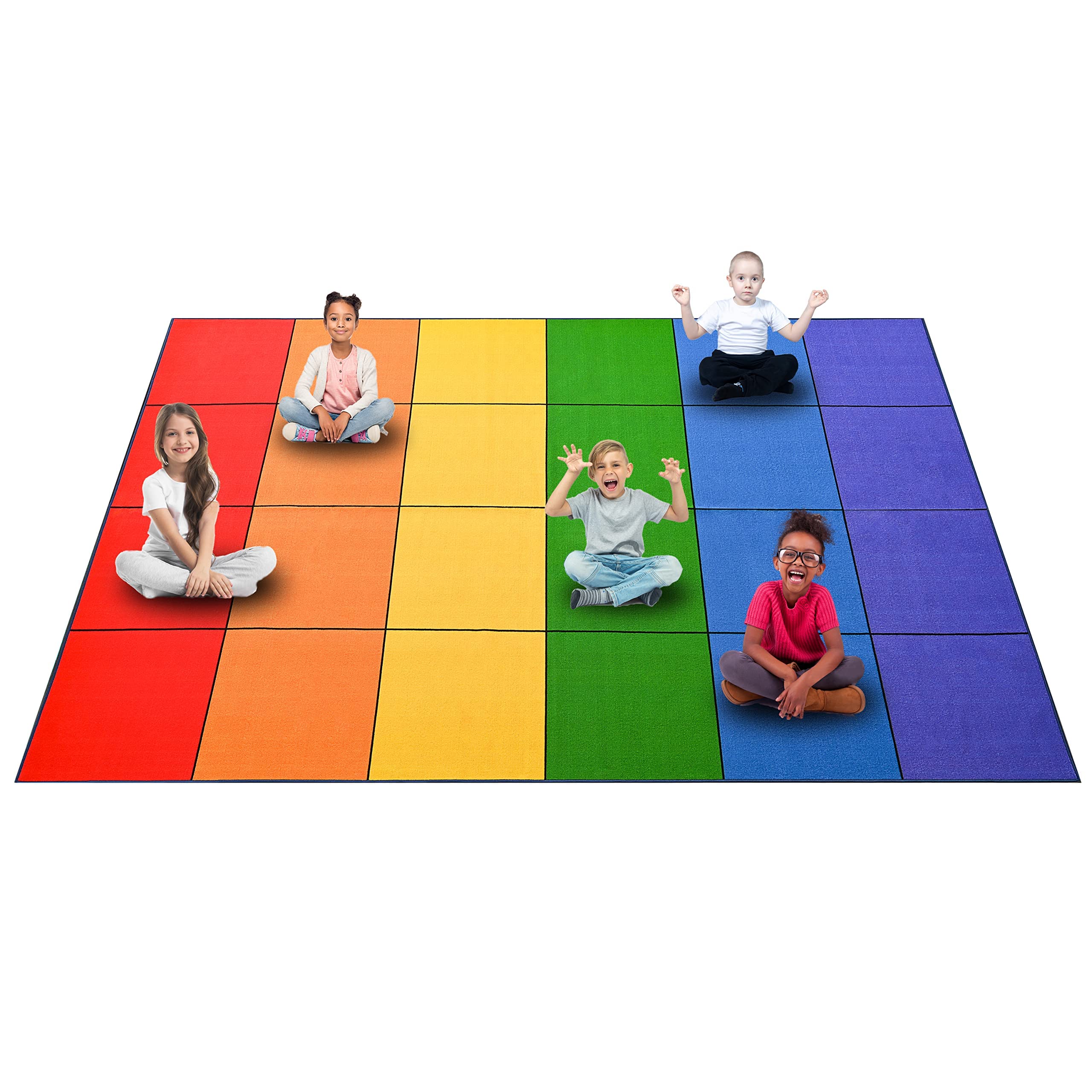 Photo 1 of Booooom Jackson Rainbow Colorful Seating Classroom Rug for Kids Room Seating Décor, 7'54''x13'12'' Large Preschool Carpet Seating Rug for Teaching and Playroom, Non-Slip Rubber Backing