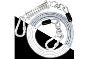 JENICO Dog Tie Out Cable: Reflective 30 ft Heavy Duty Dogs Chain for Outside with Shock Absorbing Spring - Dog Runner Leash for Yard Camping Outdoor Sturdy Lead for Small to Large Dog Up to 500LBS