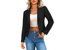 Traleubie Cropped Blazers for Women - Lightweight Fully Lined Long Sleeve Notch Lapel Business Casual Suit Jackets