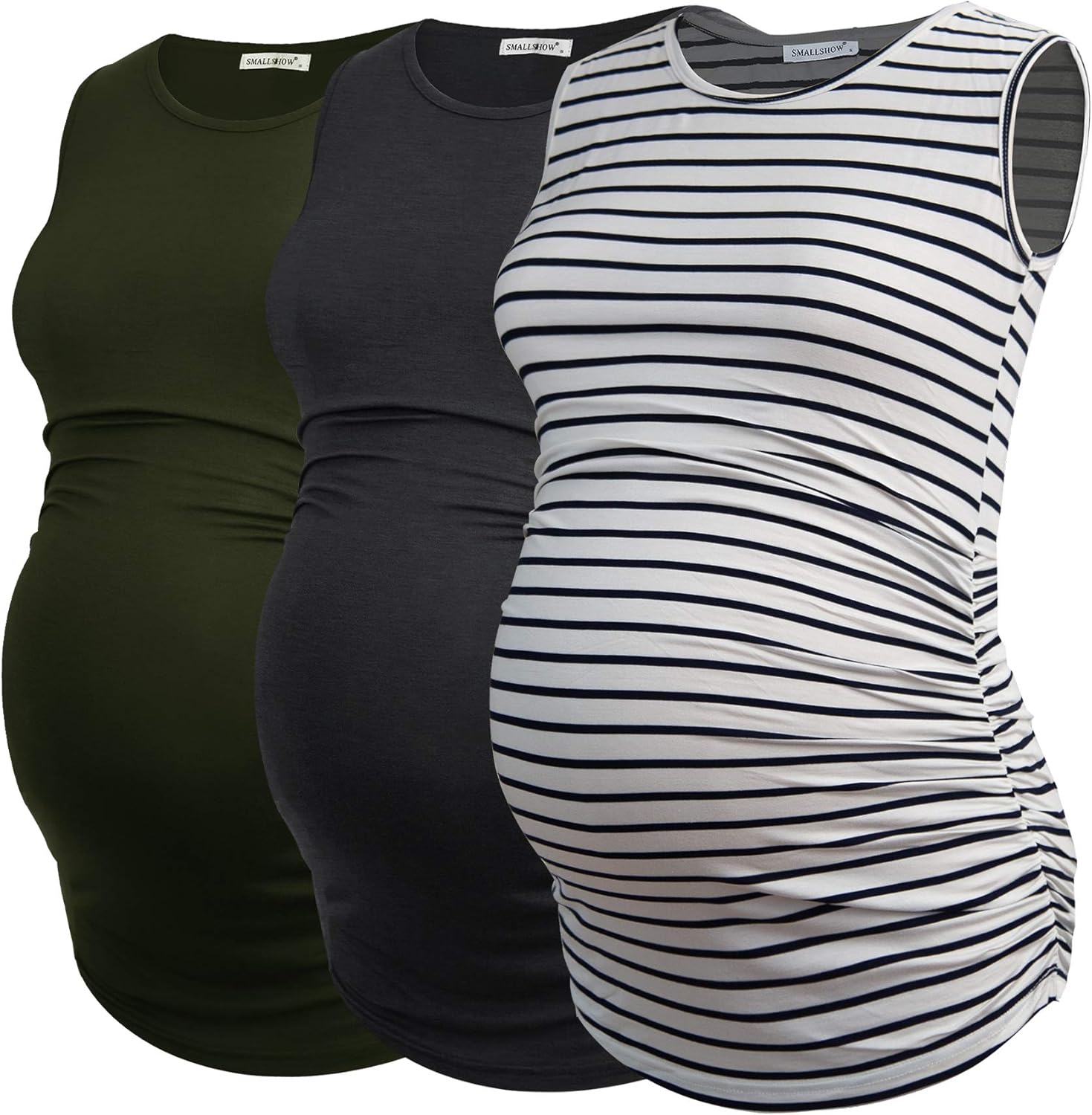 Smallshow Women's Sleeveless Maternity Tank Tops Ruched Pregnancy Clothes 3-Pack at  Women’s Clothing store