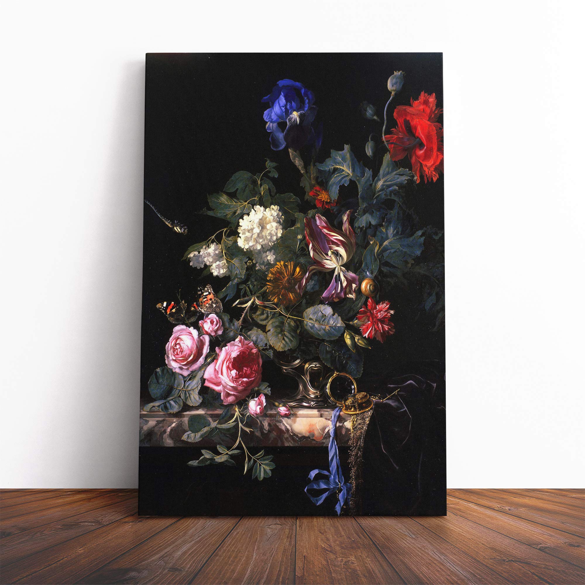 Willem Van Aelst Still Life Flowers Canvas Print | Gallery Wrapped 30mm Frame Wall Art | 20x14 inches | Ready to Hang | Modern Floral Picture | Living Room Bedroom Lounge Office