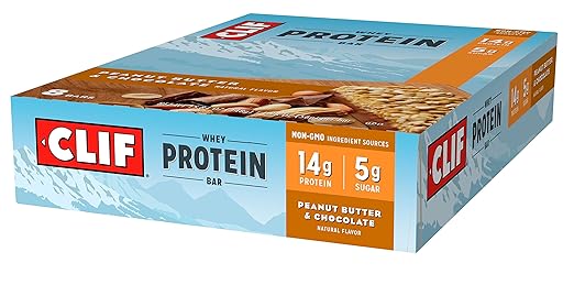 CLIF Whey Protein - Snack Bar - Peanut Butter & Chocolate - (1.98 Ounce Complete Protein Bar, 8 Count)