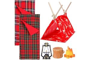 Meooeck 6 Pieces Christmas Doll Accessories Set Including 2 Holiday Clothes Outfit, and 4 Novelty Toy Accessories for Kid(Camping)