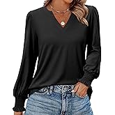 Uhiger Womens Tunic Tops Long Sleeve Blouses for Women Dressy Casual V Neck Tops Shirts Trendy with Smocked Cuffs