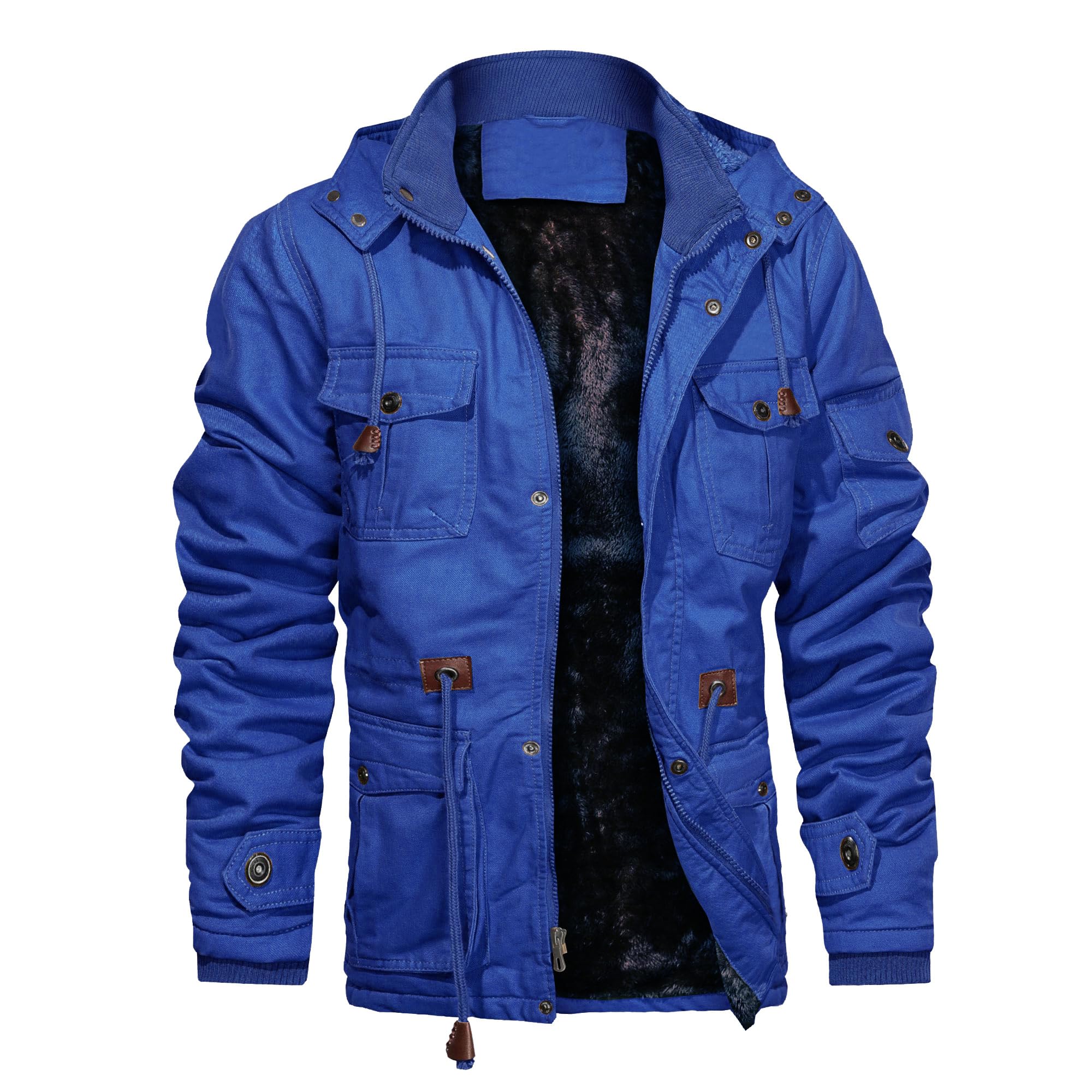 CHEXPEL Men's Winter Jacket with Hood Heavy Fleece Lining Cotton Outwear Cycling Jackets with Multi-Pockets Royal Blue XL Image