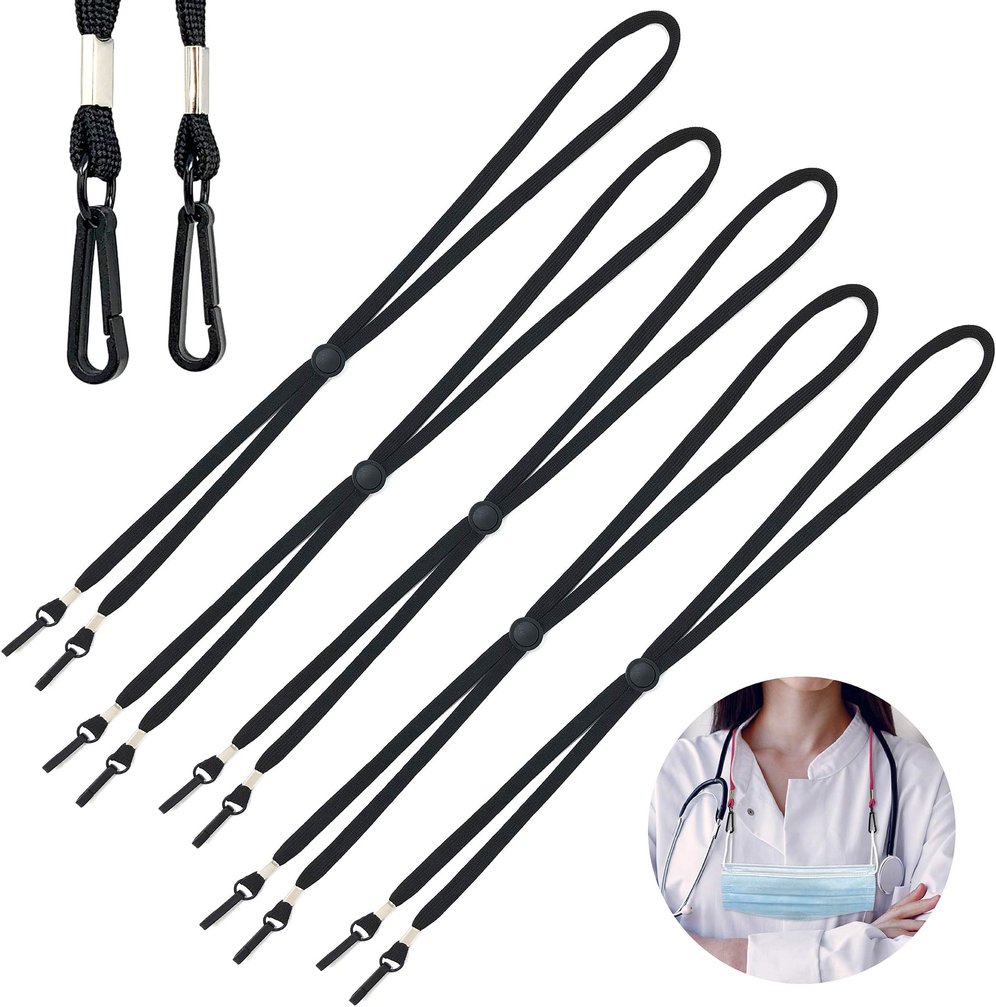 5 Pack Adjustable Length Face Mask Lanyard, Mask Holder Long Mask Lanyard with Clips, Lanyard Strap Neck Rest Ear Saver, Lanyard for Mask, Keys, and More for Kids and Adults by Origin Cure (Black)