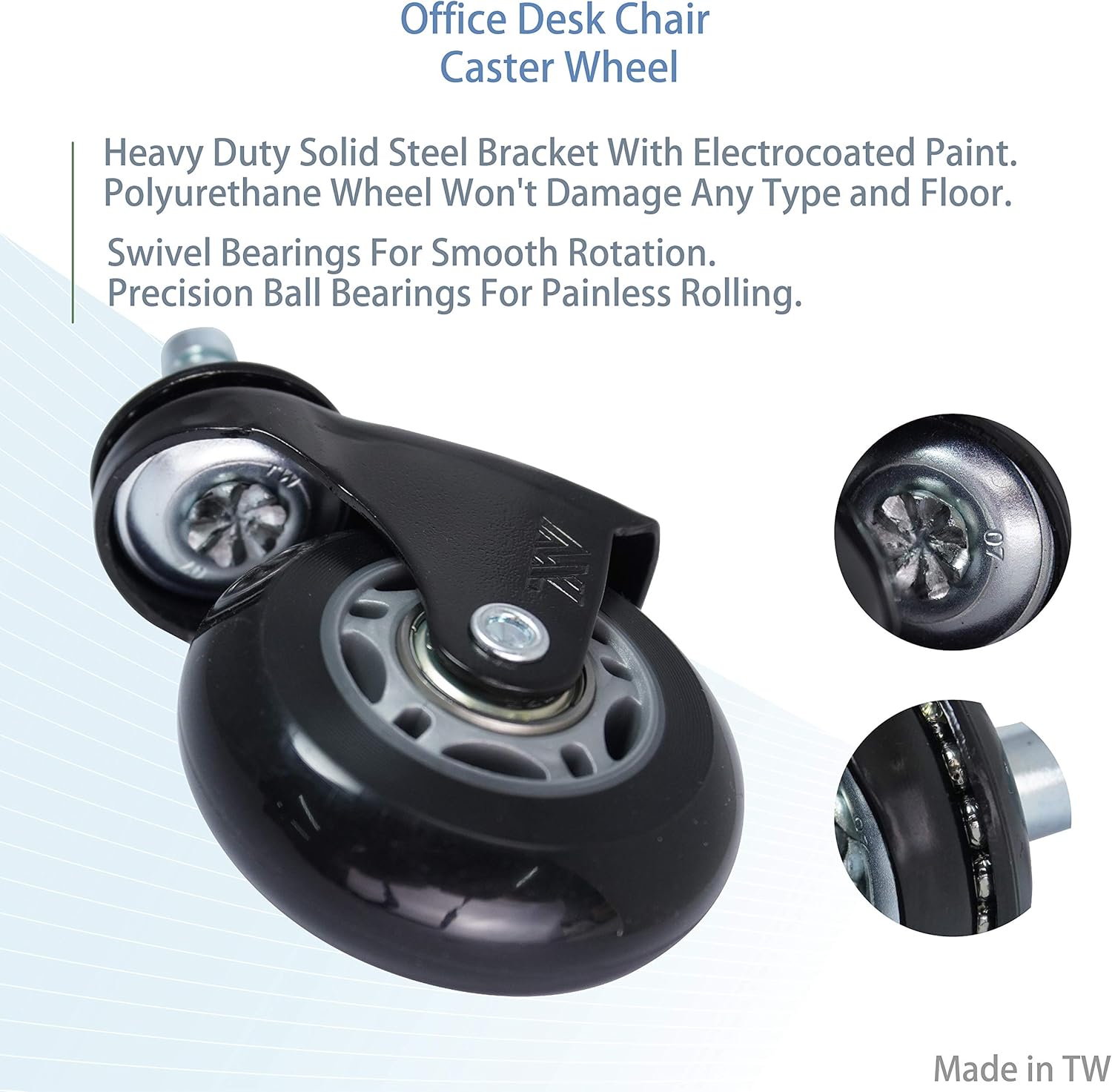 AXL 2.5 Inch Office Chair Caster Wheels Replacement, PU Style Caster, Desk Chair Floor Protector, No Noise, Heavy Duty Casters for Hardwood Floors (Set of 5) (Black Feet, Grey/Black) : Office Products