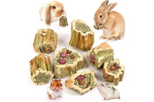 Abizoo Rabbit Chew Toys for Bunny Natural Papaya Wood Chew Treats with Organic Alfalfa Hay, Dried Carrot, Apple and Sweet Potato for Rabbits Guinea Pigs Hamsters Chinchillas Gerbils(3.5oz/100g)