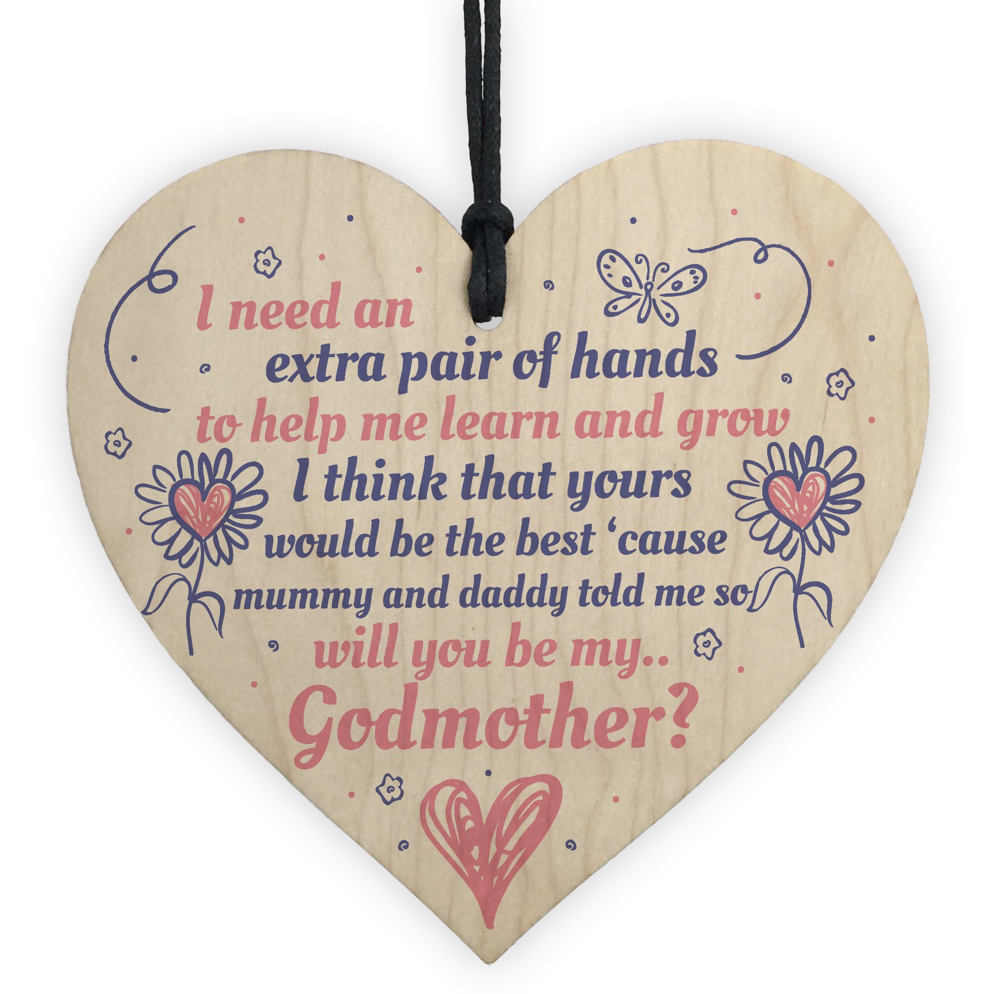 Red Ocean Will You Be My Godmother Wooden Heart Plaque Goddaughter Godson Christening Asking Gifts For Her