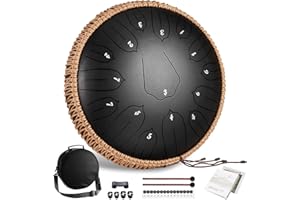 Lronbird Steel Tongue Drum 13 Inch 15 Notes Hand Drums with Travel Bag Mallets Music Book, D Major Musical Instruments for Adults - Concert Percussion - Sound Healing (Black)
