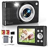 Upgrade Digital Camera, 56MP FHD 1080P Camera for Kids with 16x Zoom Anti Shake, Kid Camera with 32GB TF Card, Two Batteries, Lanyard, Compact Small for Kids Boys Girls(Black)