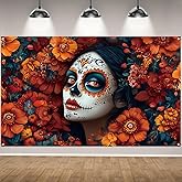 Day of The Dead Photo Backdrop Dia De Los Muertos Banner Sugar Skull Flowers Altar Mexican Fiesta Halloween Party Decorations and Supplies for Home-71×43''