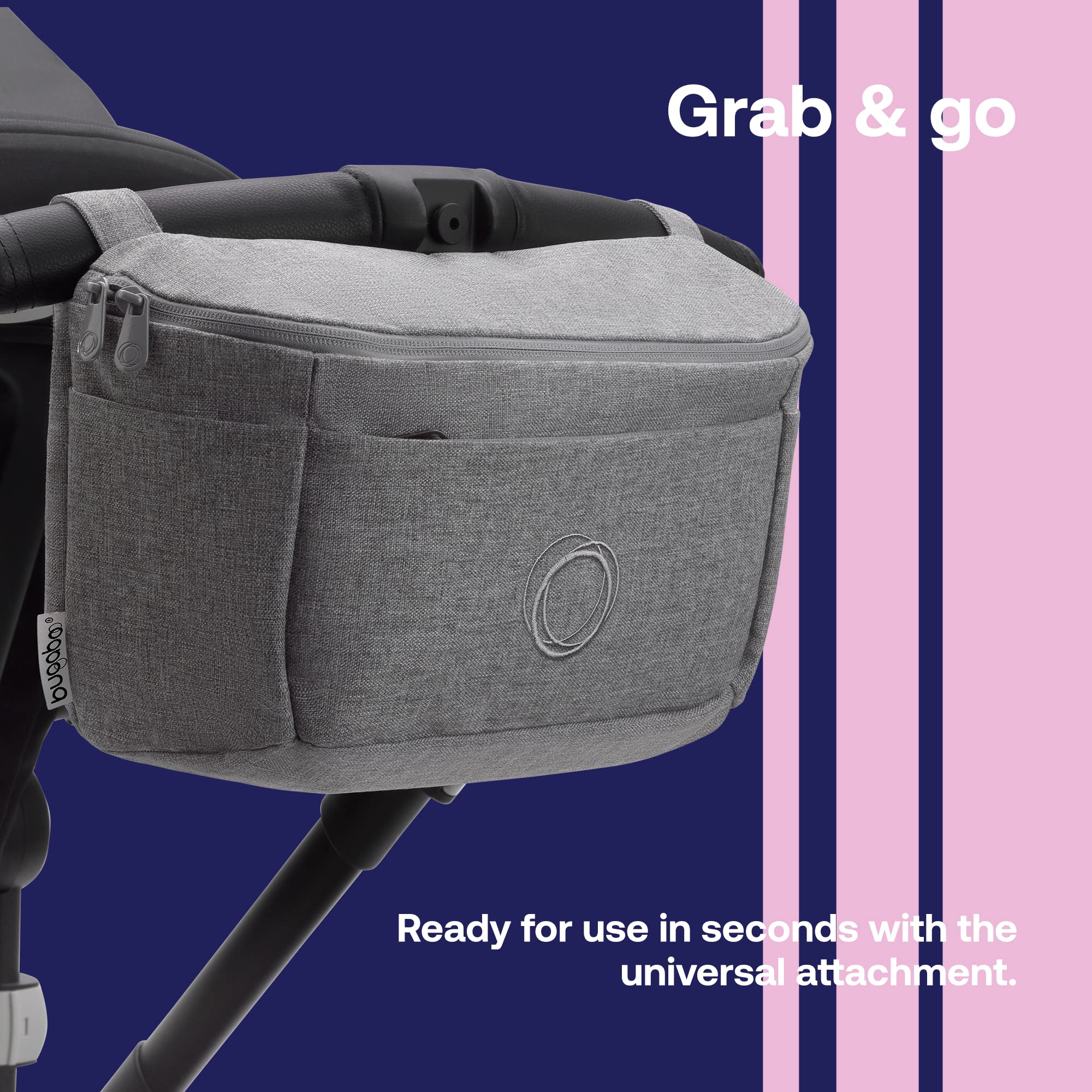 Bugaboo Organizer - Compact Size Multipocket Diaper Bag - Universal Compatible with Any Stroller - Attaches to The Handlebar - Grey Melange