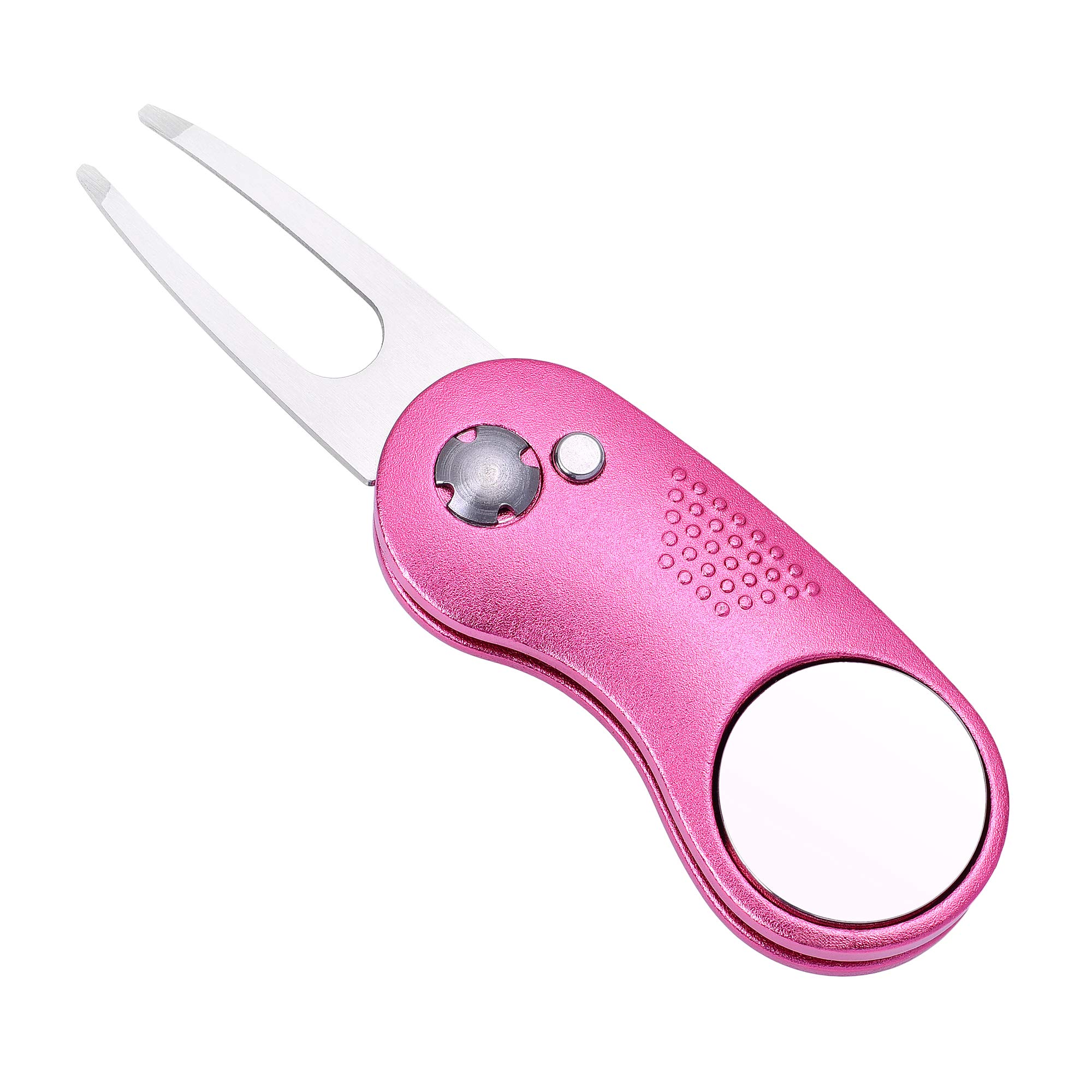 Mile High Life All Metal Foldable Golf Divot Tool with Pop-up Button & Magnetic Ball Marker (Silver Fish)