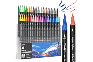JusArt 48 Colors Dual Tip Acrylic Paint Pens Markers, Brush and Fine Tip, Premium Paint Pens for Wood, Canvas, Egg, Stone, Fabric, Rocks, Metal, Glass, Ceramic, DIY Crafts Making Art Supplies Gifts