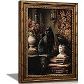 Xiuumcakee Gothic Black Cat and Crow Wall Art,Dark Academy Cat Print9×11in | Vintage Gold Framed Gothic Wall Decor Moody Black Cat Victorian decor for Living Room Bedroom Hallway