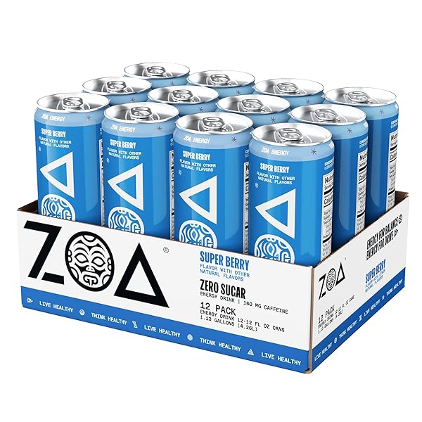 ZOA ZERO SUGAR ENERGY DRINKS – SUPER BERRY | HEALTHY ENERGY FORMULA WITH NATURAL CAFFEINE, DAILY VITAMIN C, ESSENTIAL B-VITAMINS | GLUTEN-FREE, KETO FRIENDLY | 12 OUNCE CANS (PACK OF 12)